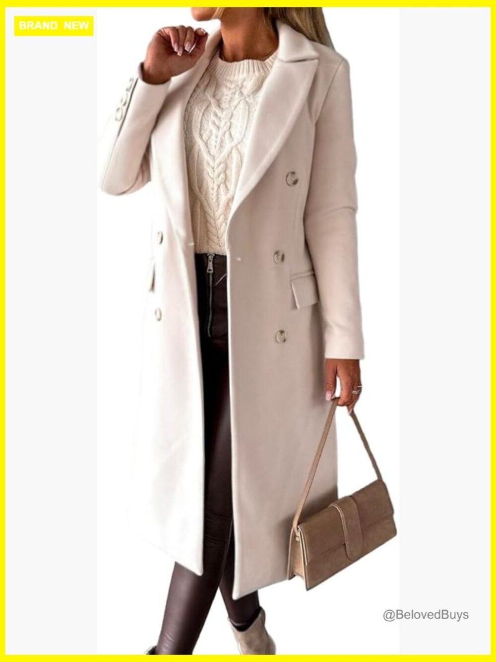 Long Wool Coat Double Breasted Trench Peacoat Winter Overcoat